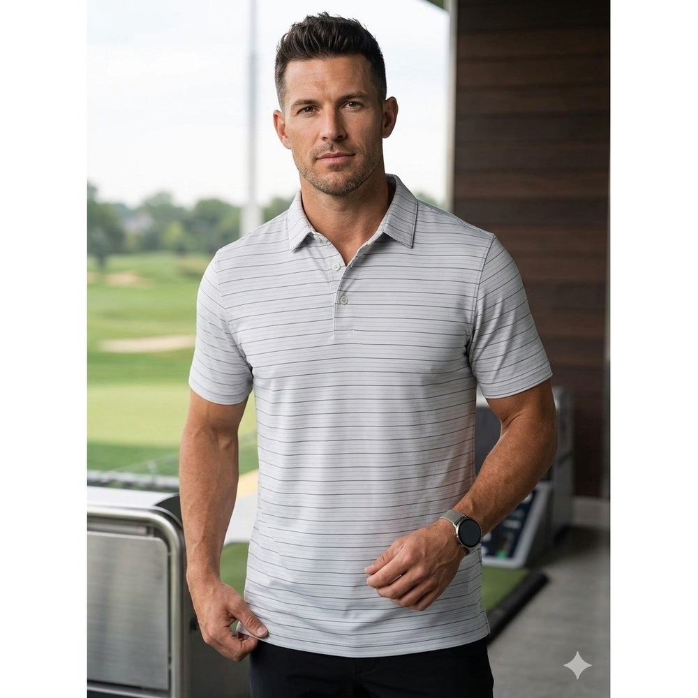 Lululemon Evolution Polo Shirt Mens Large L Gray Striped Performance Golf